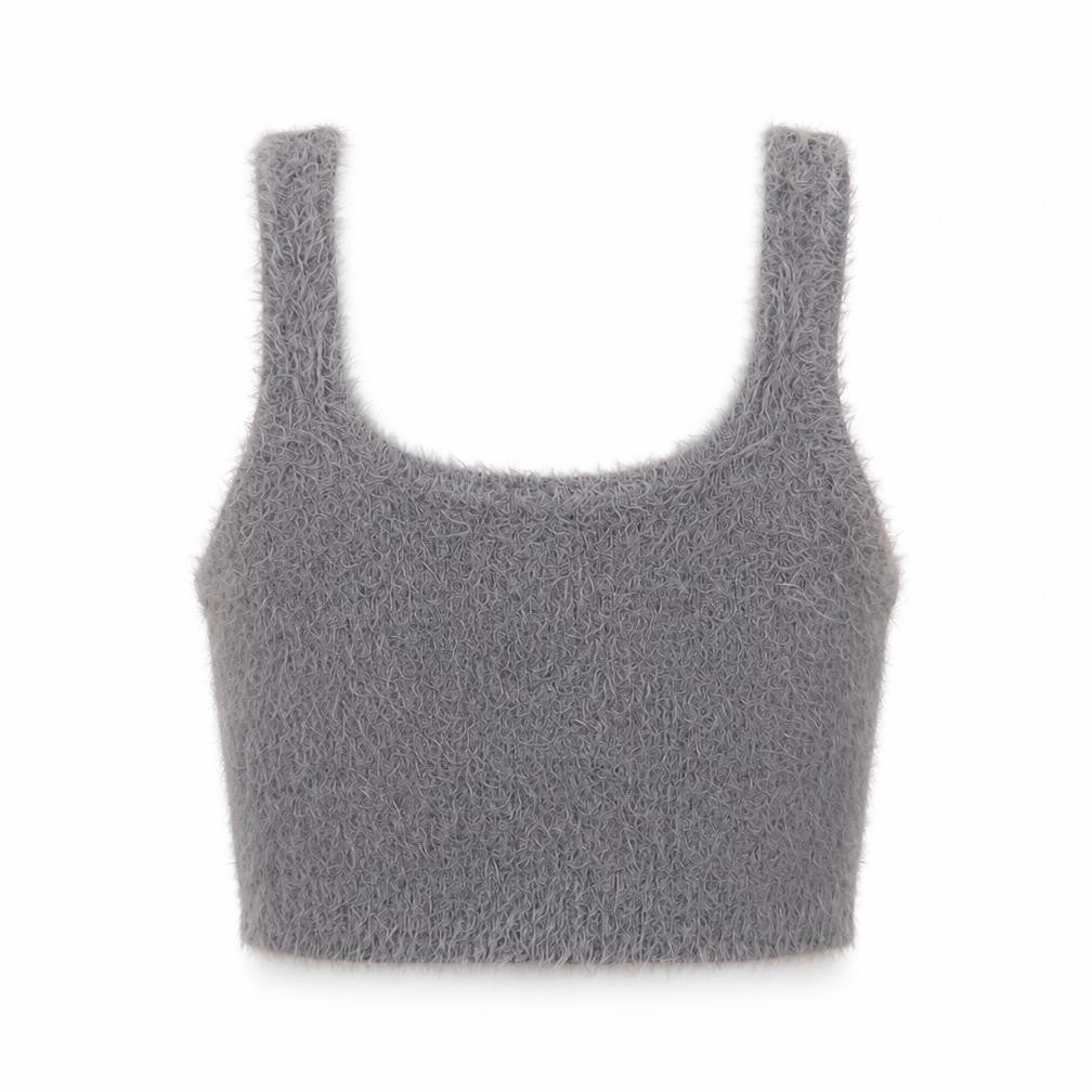Stradivarius Women's Grey Fuzzy Knit Camisole Tank Top Size M