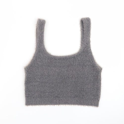 Stradivarius Women's Grey Fuzzy Knit Camisole Tank Top Size M