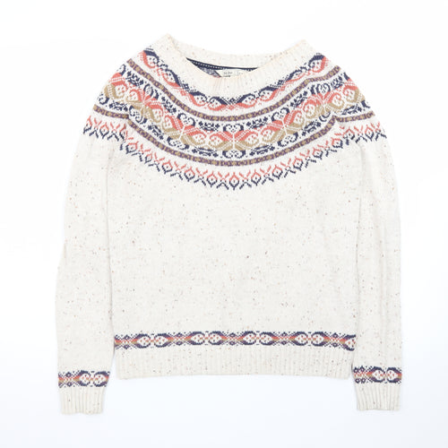 Fat Face Women's Beige Fair Isle Crew Neck Jumper Size 12
