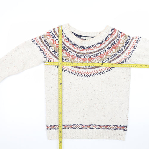 Fat Face Women's Beige Fair Isle Crew Neck Jumper Size 12