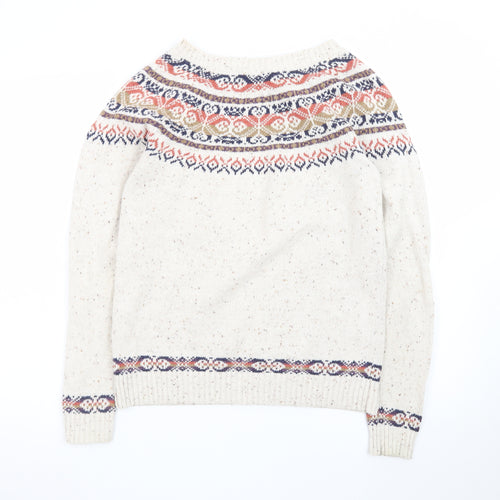 Fat Face Women's Beige Fair Isle Crew Neck Jumper Size 12