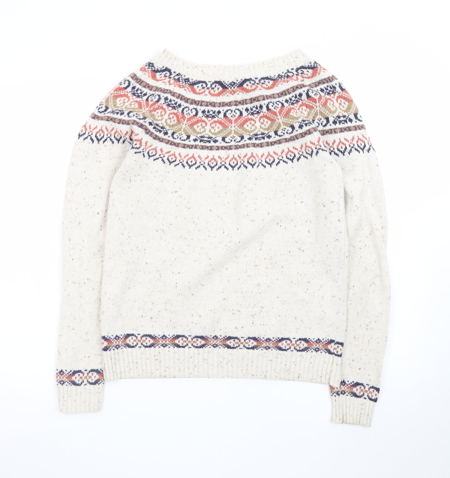 Fat Face Women's Beige Fair Isle Crew Neck Jumper Size 12