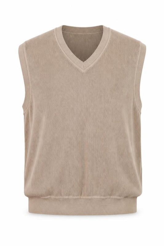 Front view of Fairway & Greene Men's Beige Cotton V-Neck Golf Vest L