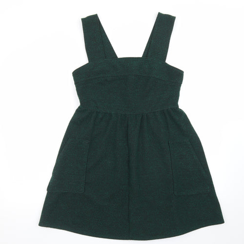 Topshop Women Green Size 12 Pinafore Dress with Pockets