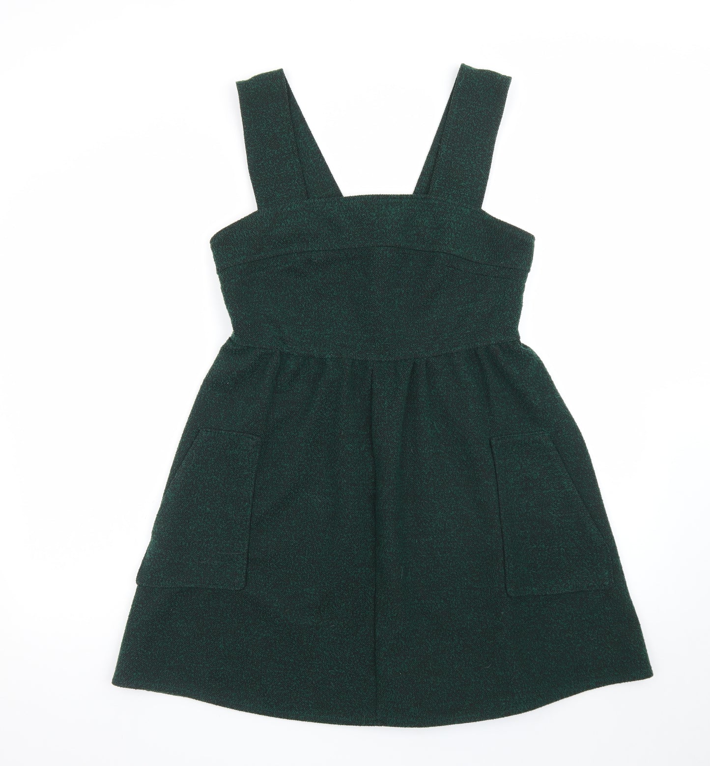 Topshop Women Green Size 12 Pinafore Dress with Pockets