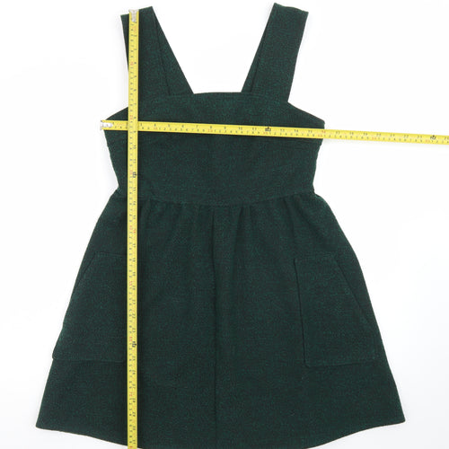 Topshop Women Green Size 12 Pinafore Dress with Pockets