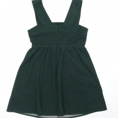 Topshop Women Green Size 12 Pinafore Dress with Pockets