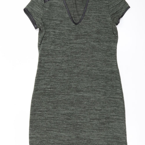 Miss Selfridge Women’s Green Bodycon Dress Size 8 Short Sleeve V-Neck