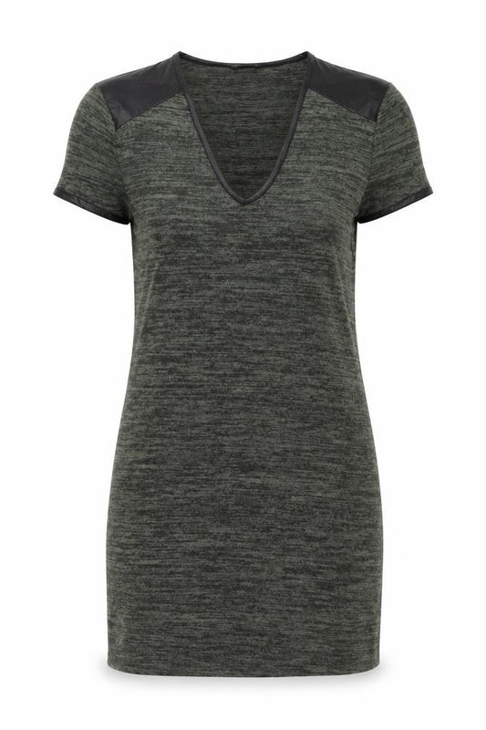 Front view of Miss Selfridge Women’s Green Bodycon Dress, size UK 8, Short Sleeve V-Neck