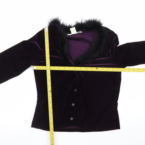 Necessary Objects Women's Purple Fur Trim Velvet Cardigan Size M