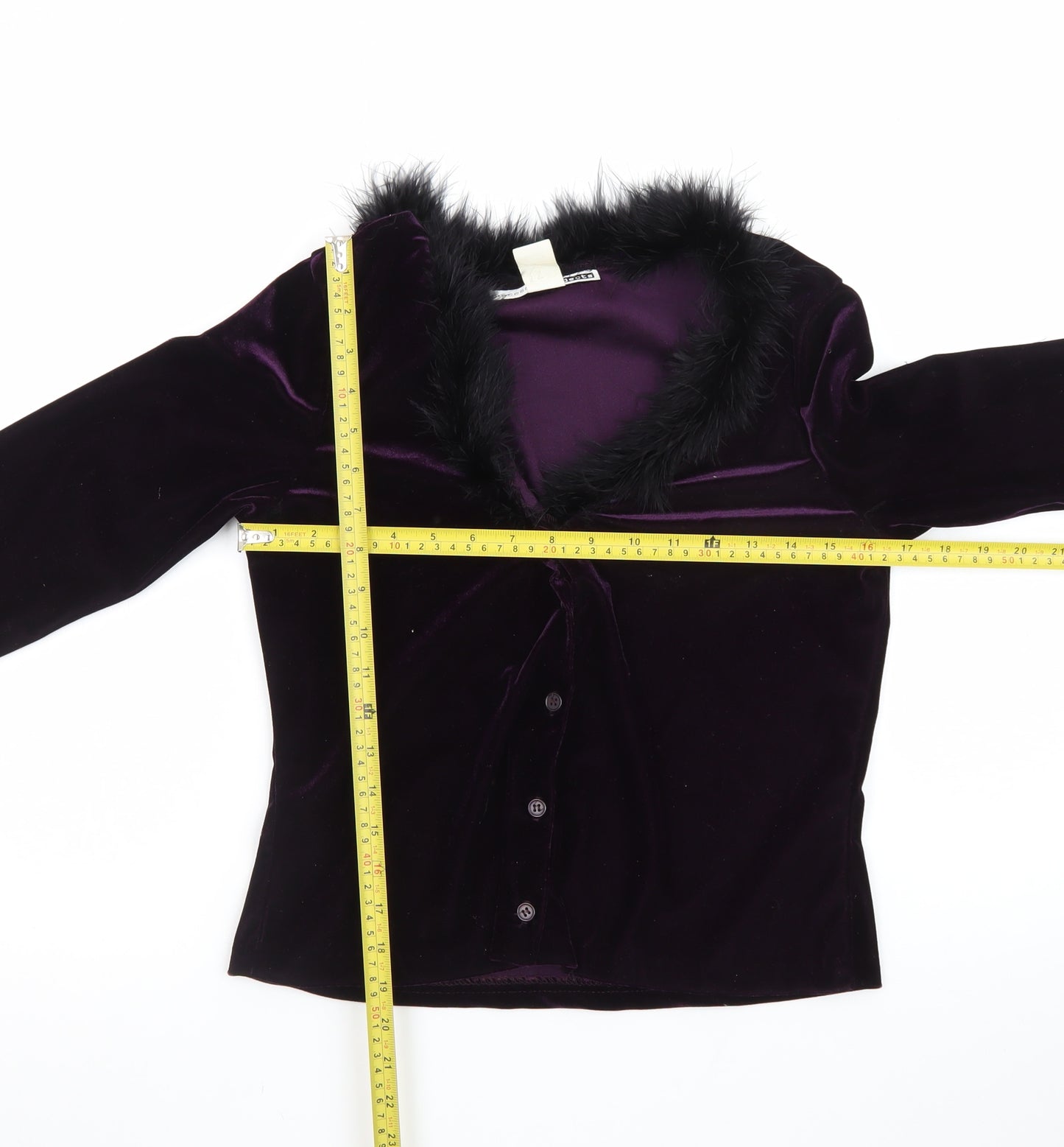 Necessary Objects Women's Purple Fur Trim Velvet Cardigan Size M