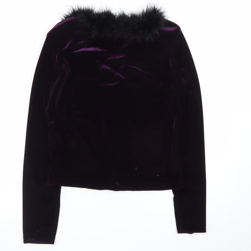 Necessary Objects Women's Purple Fur Trim Velvet Cardigan Size M