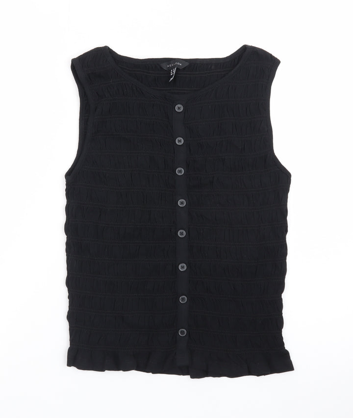 New Look Women's Black Sleeveless Button Blouse UK 12