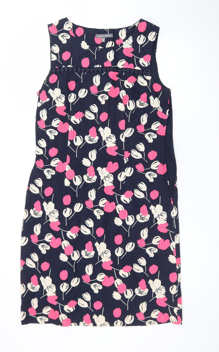 Laura Ashley Women's Multicoloured Floral Cotton Sleeveless Shift Dress UK 10