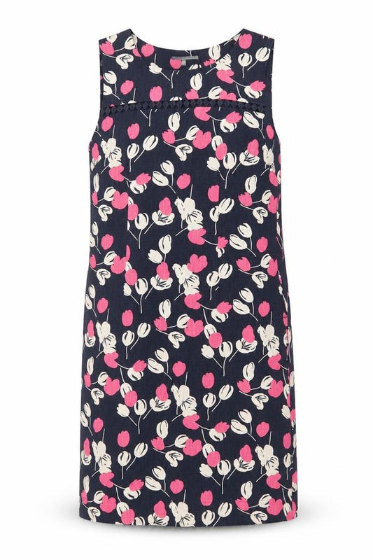 Front view of Laura Ashley Women's Multicoloured Floral Cotton Sleeveless Shift Dress UK 10