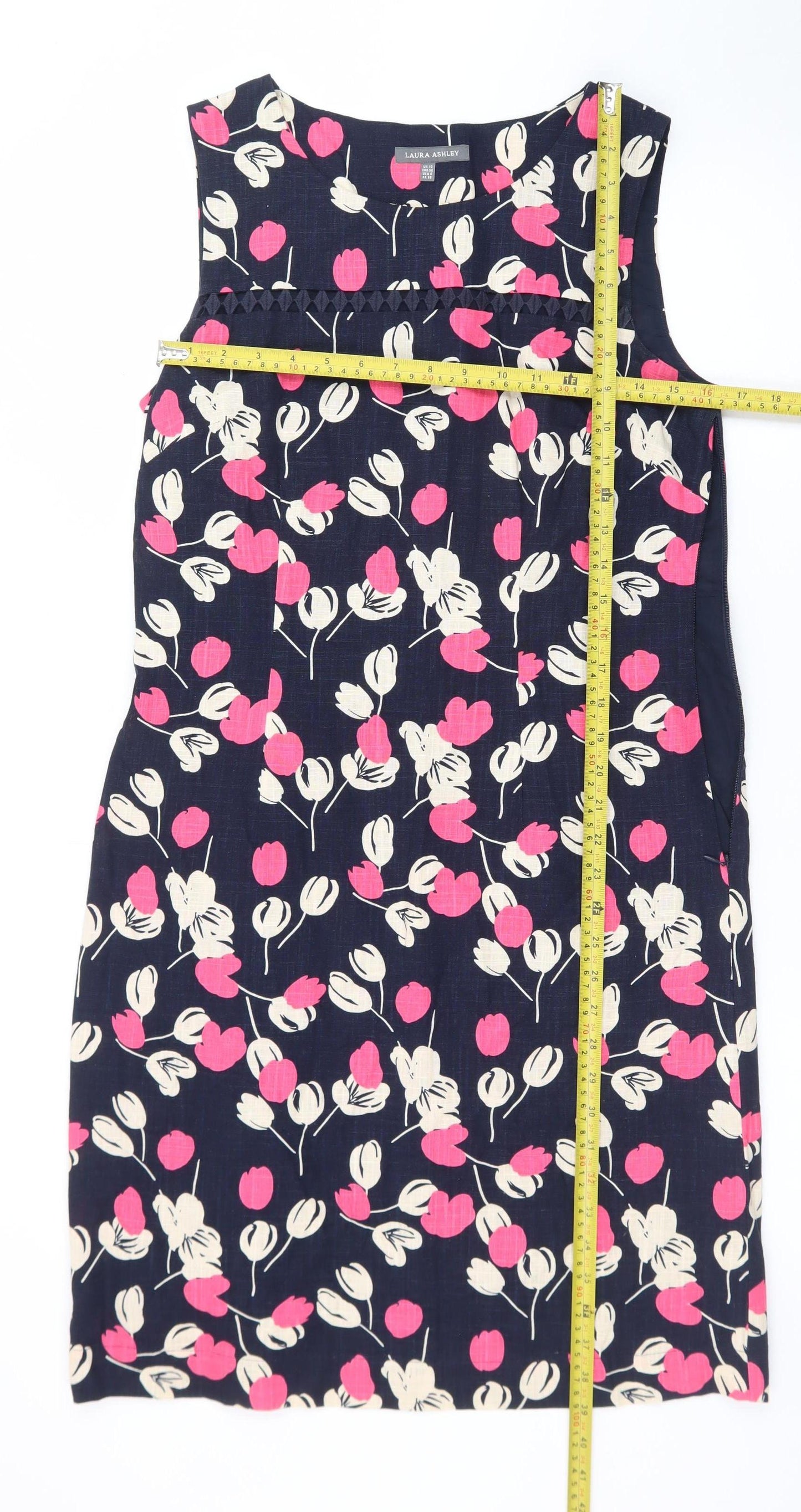 Laura Ashley Women's Multicoloured Floral Cotton Sleeveless Shift Dress UK 10