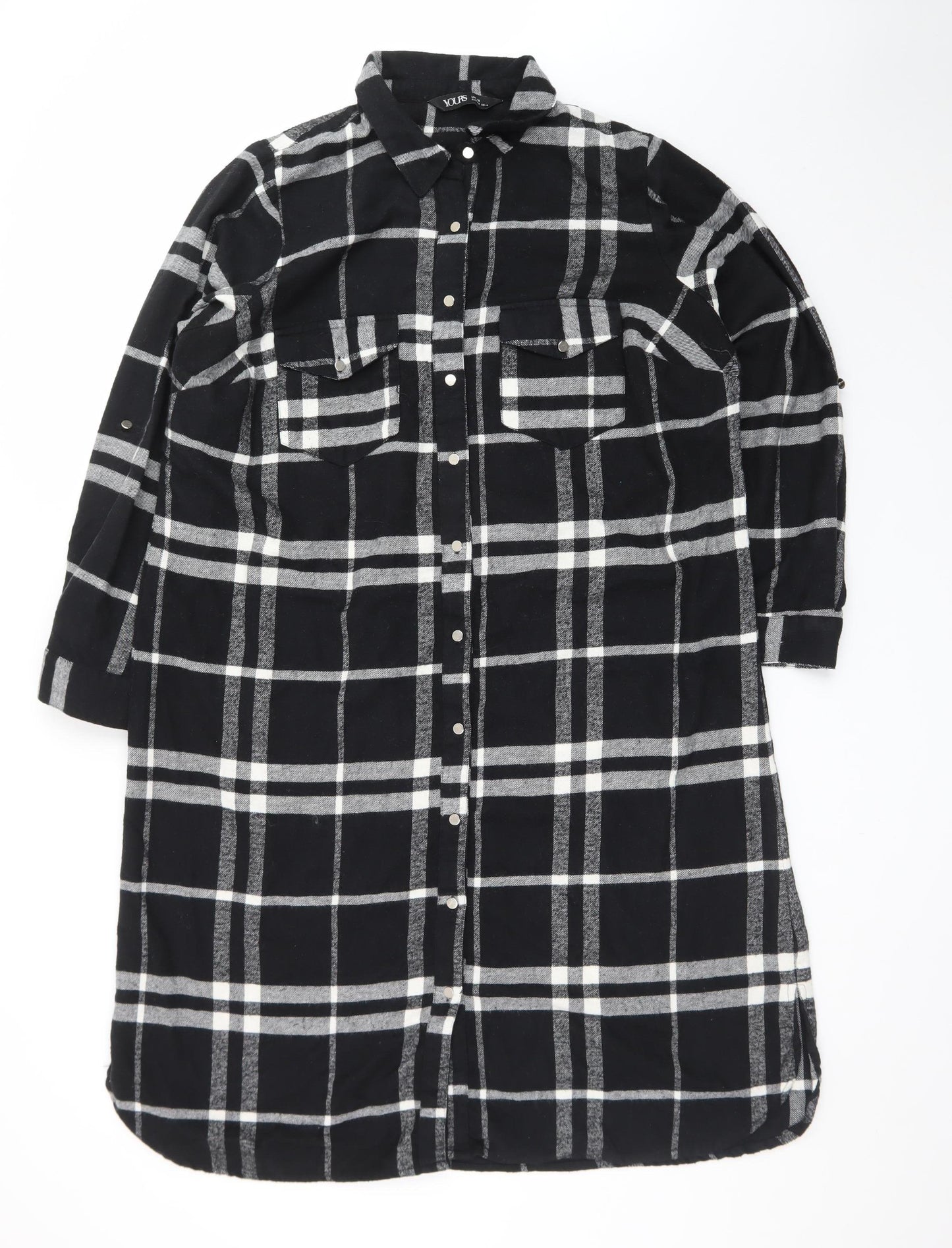 Yours Women’s Black Check Long Sleeve Shirt Dress Size 18