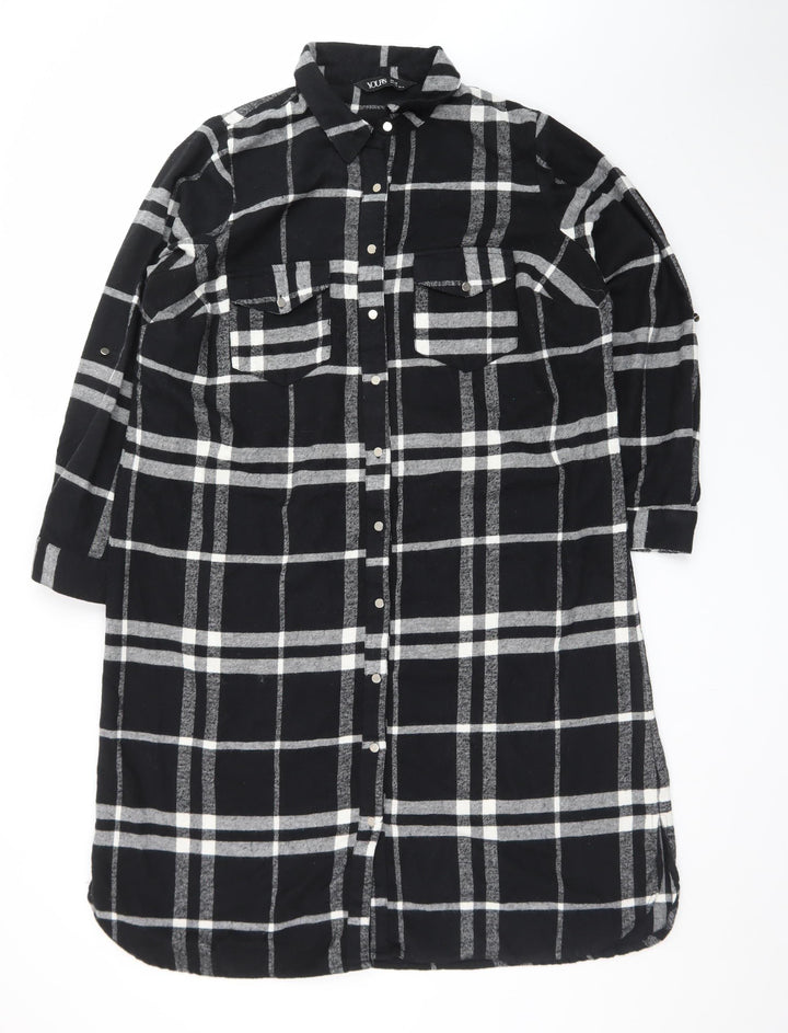 Yours Women’s Black Check Long Sleeve Shirt Dress Size 18