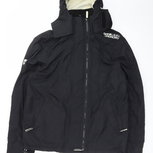 Superdry Mens Black XL Windbreaker Jacket Hooded Softshell