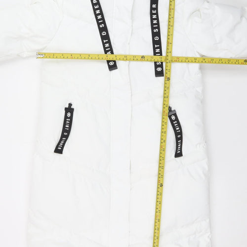 Saint & Sinner Women's White Faux Fur Hooded Long Puffer Coat UK 10