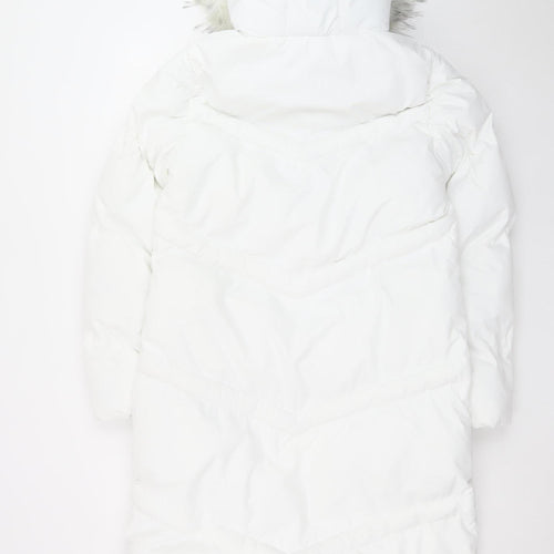 Saint & Sinner Women's White Faux Fur Hooded Long Puffer Coat UK 10