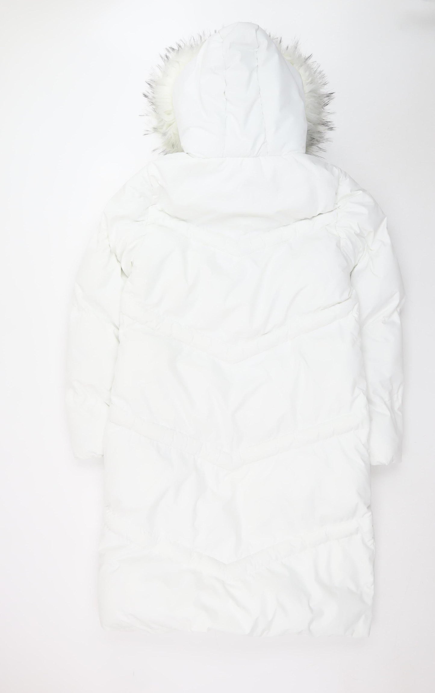 Saint & Sinner Women's White Faux Fur Hooded Long Puffer Coat UK 10