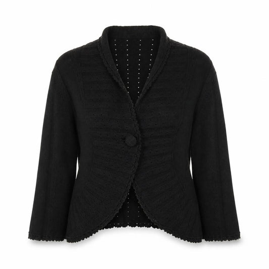 Front view of Precis Petite Women's Black Cotton Blend Cardigan L