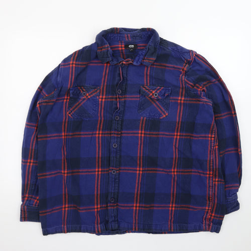 Jacamo Men's Blue Plaid Flannel Button-Up Shirt XL