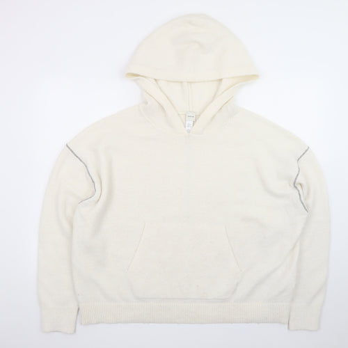 Calvin Klein Women Ivory Wool Blend Hooded Pullover Jumper Size S