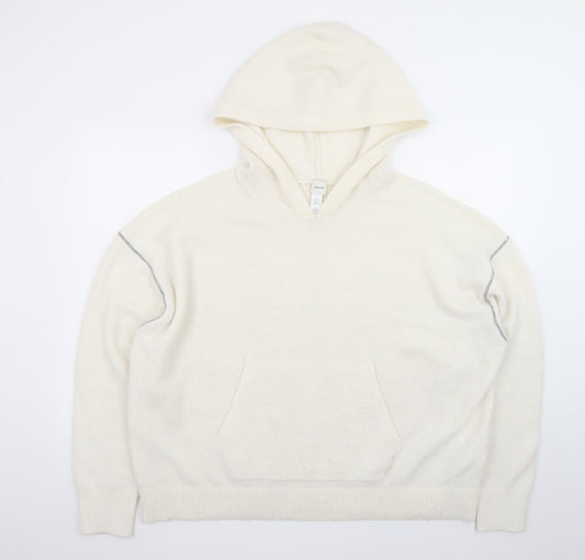 Calvin Klein Women Ivory Wool Blend Hooded Pullover Jumper Size S