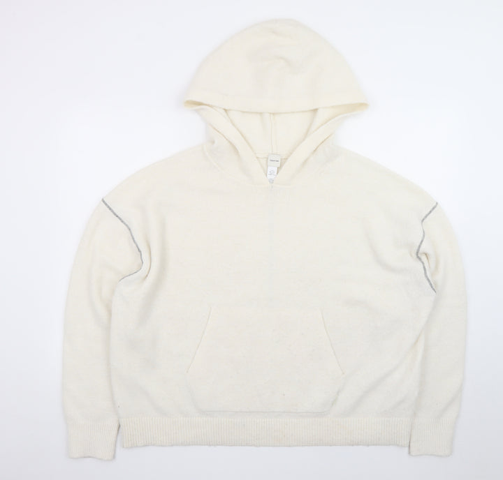 Calvin Klein Women Ivory Wool Blend Hooded Pullover Jumper Size S
