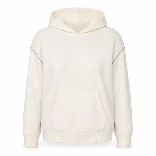 Front view of Calvin Klein Women Ivory Wool Blend Hooded jumper, size S