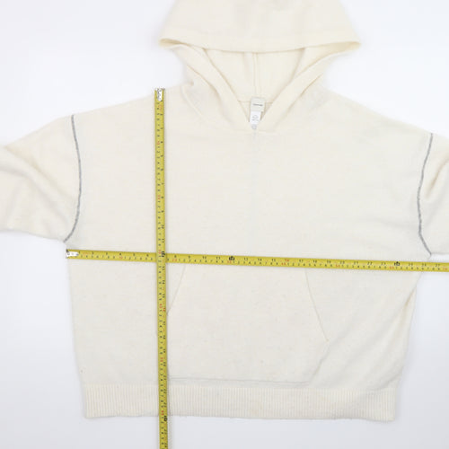 Calvin Klein Women Ivory Wool Blend Hooded Pullover Jumper Size S