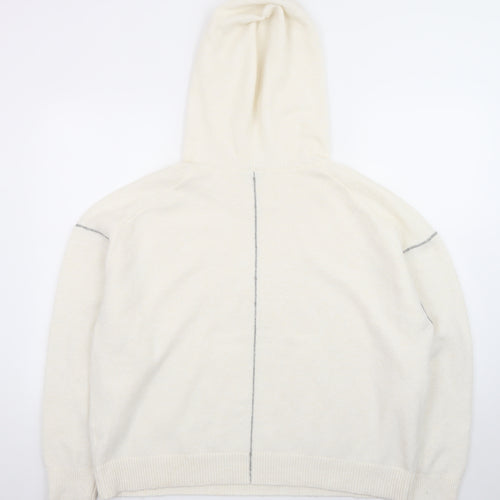 Calvin Klein Women Ivory Wool Blend Hooded Pullover Jumper Size S