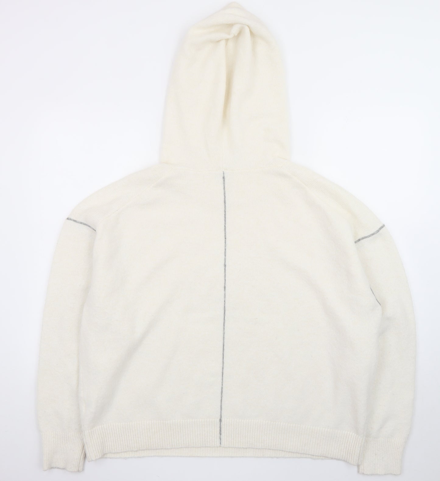Calvin Klein Women Ivory Wool Blend Hooded Pullover Jumper Size S