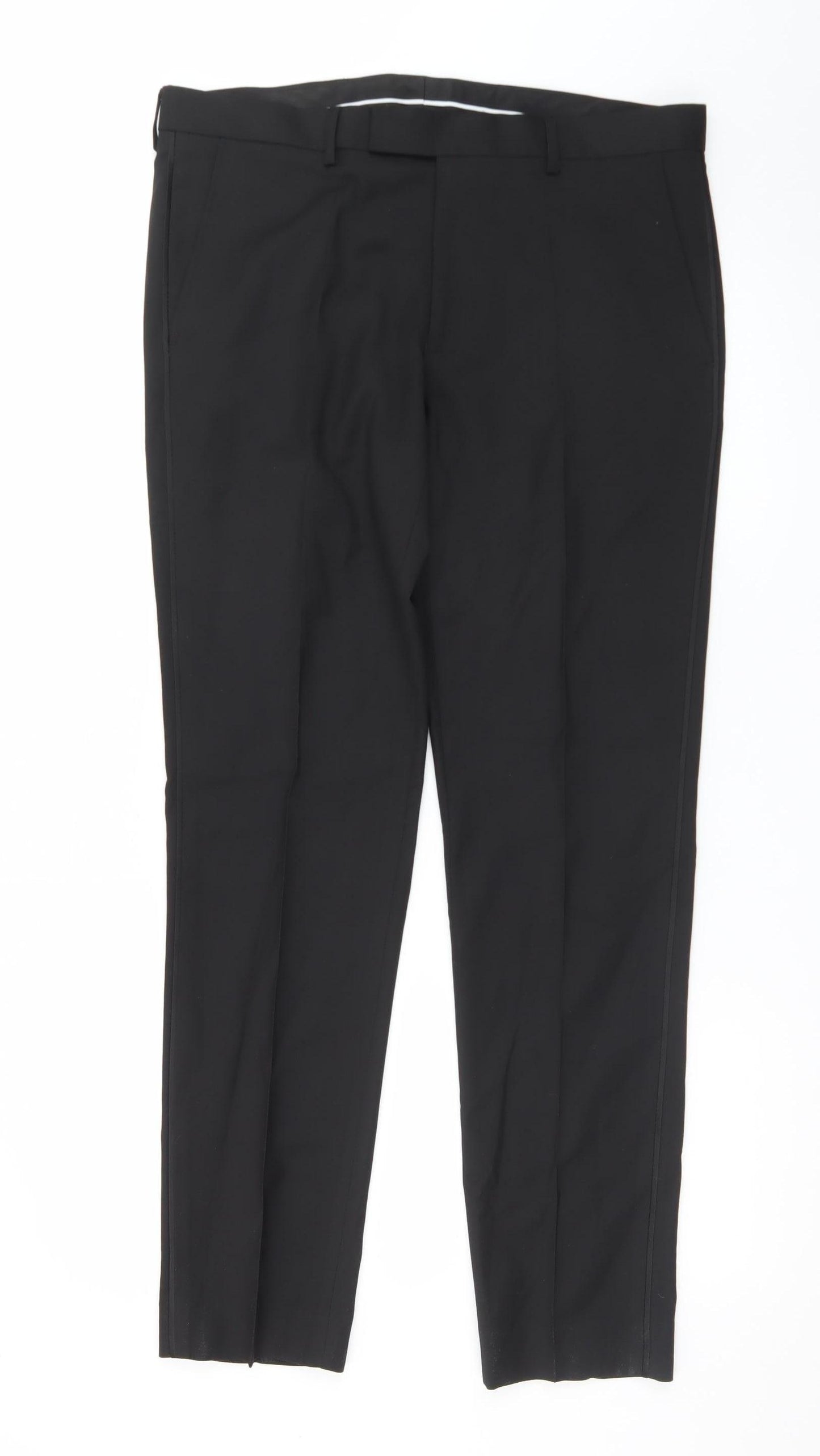 Marks and Spencer Men's Black Slim Fit Dress Trousers 32R Polyester Blend