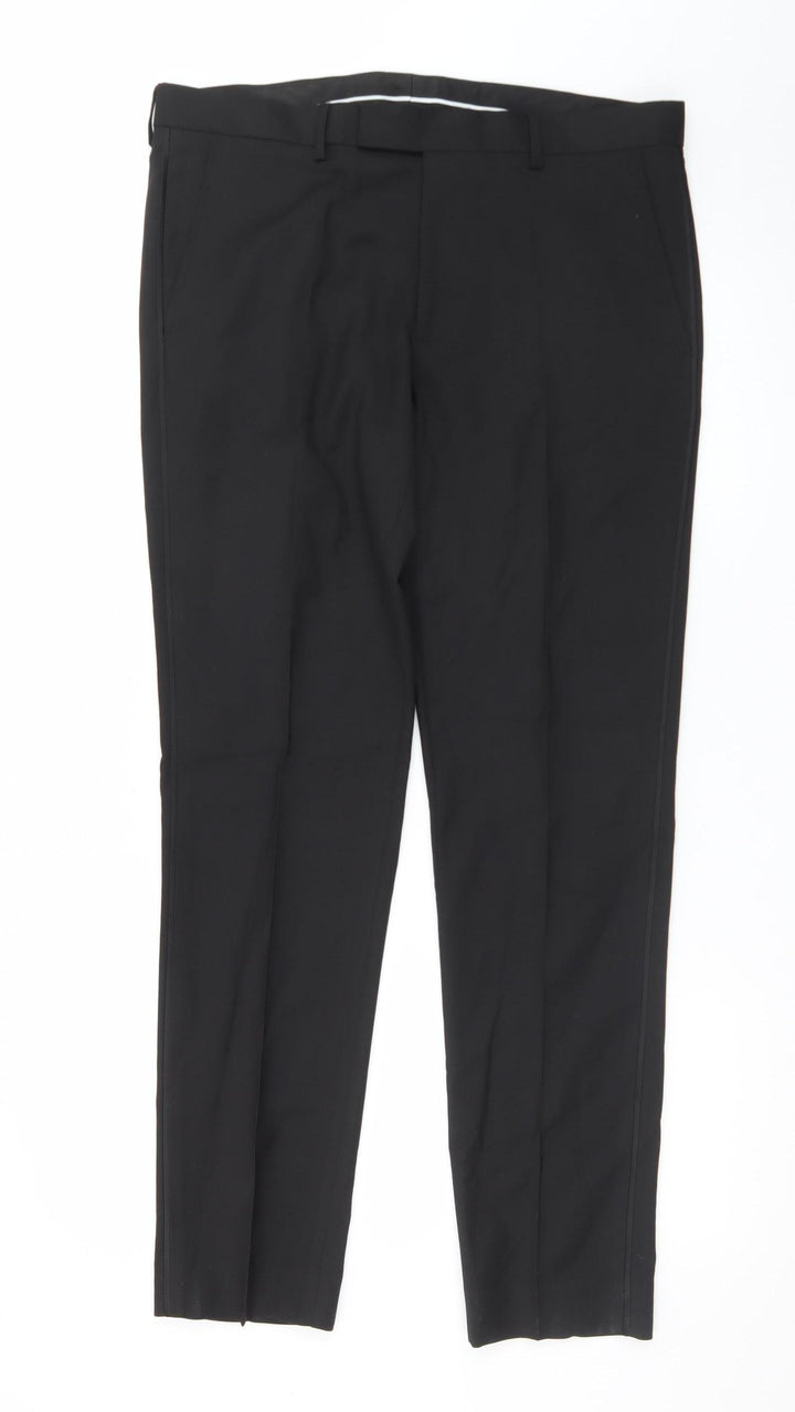 Marks and Spencer Men's Black Slim Fit Dress Trousers 32R Polyester Blend