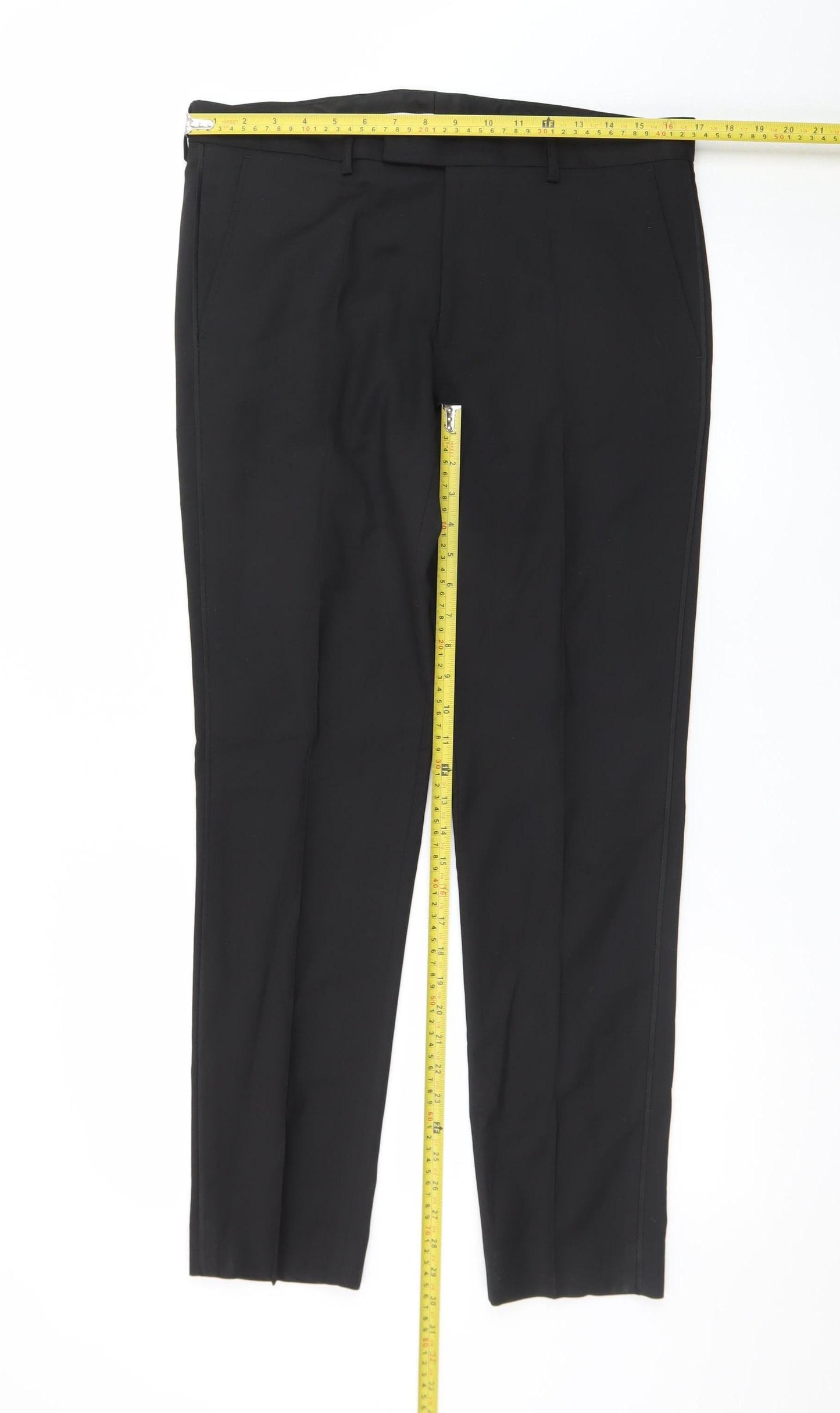 Marks and Spencer Men's Black Slim Fit Dress Trousers 32R Polyester Blend