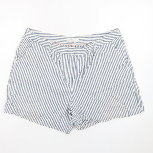 Boden Women Blue Striped Linen Blend Chino Shorts Size 16