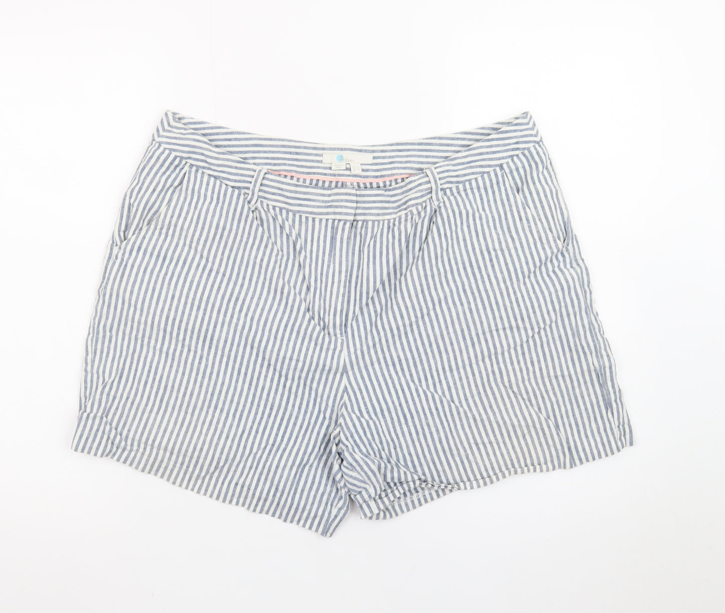Boden Women Blue Striped Linen Blend Chino Shorts Size 16