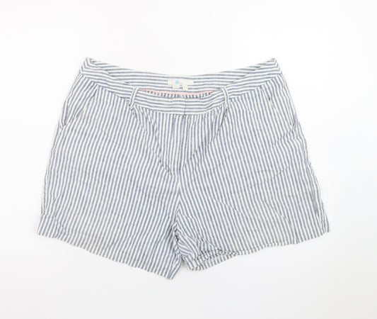 Boden Women Blue Striped Linen Blend Chino Shorts Size 16