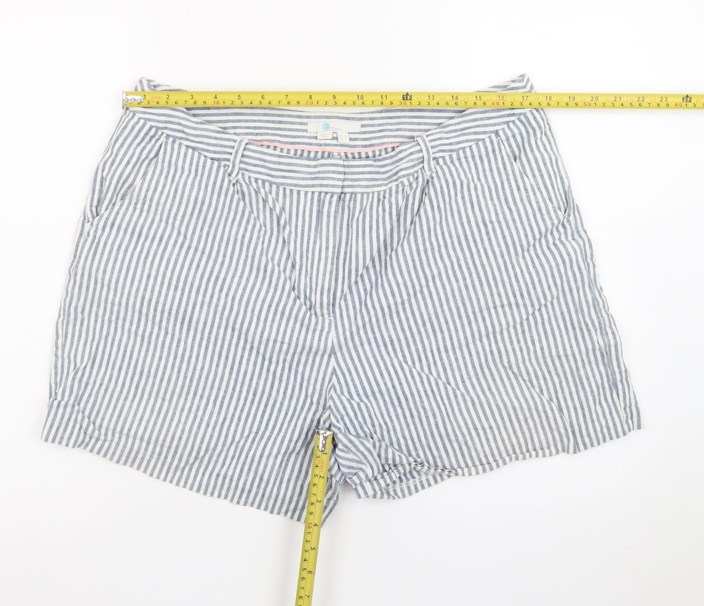 Boden Women Blue Striped Linen Blend Chino Shorts Size 16