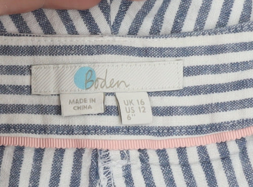Boden Women Blue Striped Linen Blend Chino Shorts Size 16