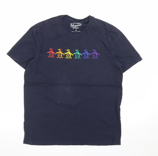 Original Penguin Men's Blue Rainbow Penguin Graphic Cotton T-Shirt M