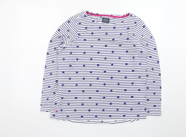 Joules Women's White & Navy Striped Long Sleeve Cotton T-Shirt UK 14