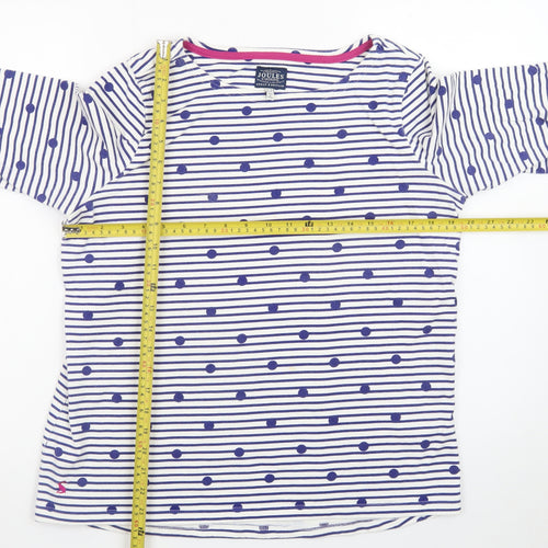 Joules Women's White & Navy Striped Long Sleeve Cotton T-Shirt UK 14