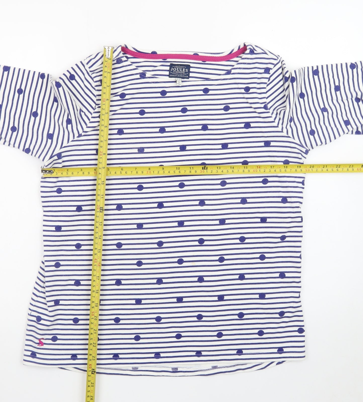 Joules Women's White & Navy Striped Long Sleeve Cotton T-Shirt UK 14