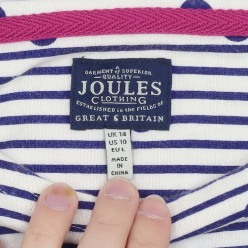 Joules Women's White & Navy Striped Long Sleeve Cotton T-Shirt UK 14