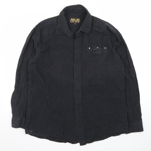 Atlas For Men Black Striped Long Sleeve Button-Up Shirt Size XL