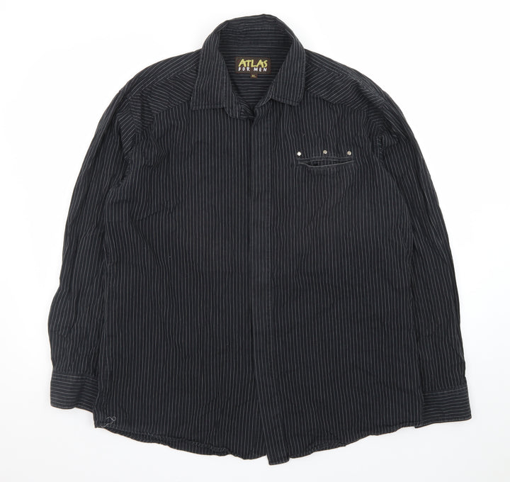Atlas For Men Black Striped Long Sleeve Button-Up Shirt Size XL